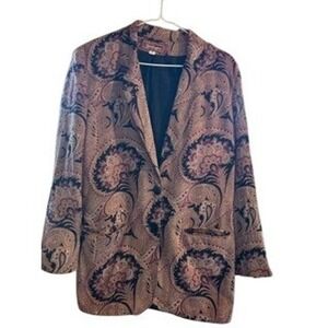 Vintage Worthington Paisley Tapestry Blazer Jacket Burgundy Black Tan Size 10